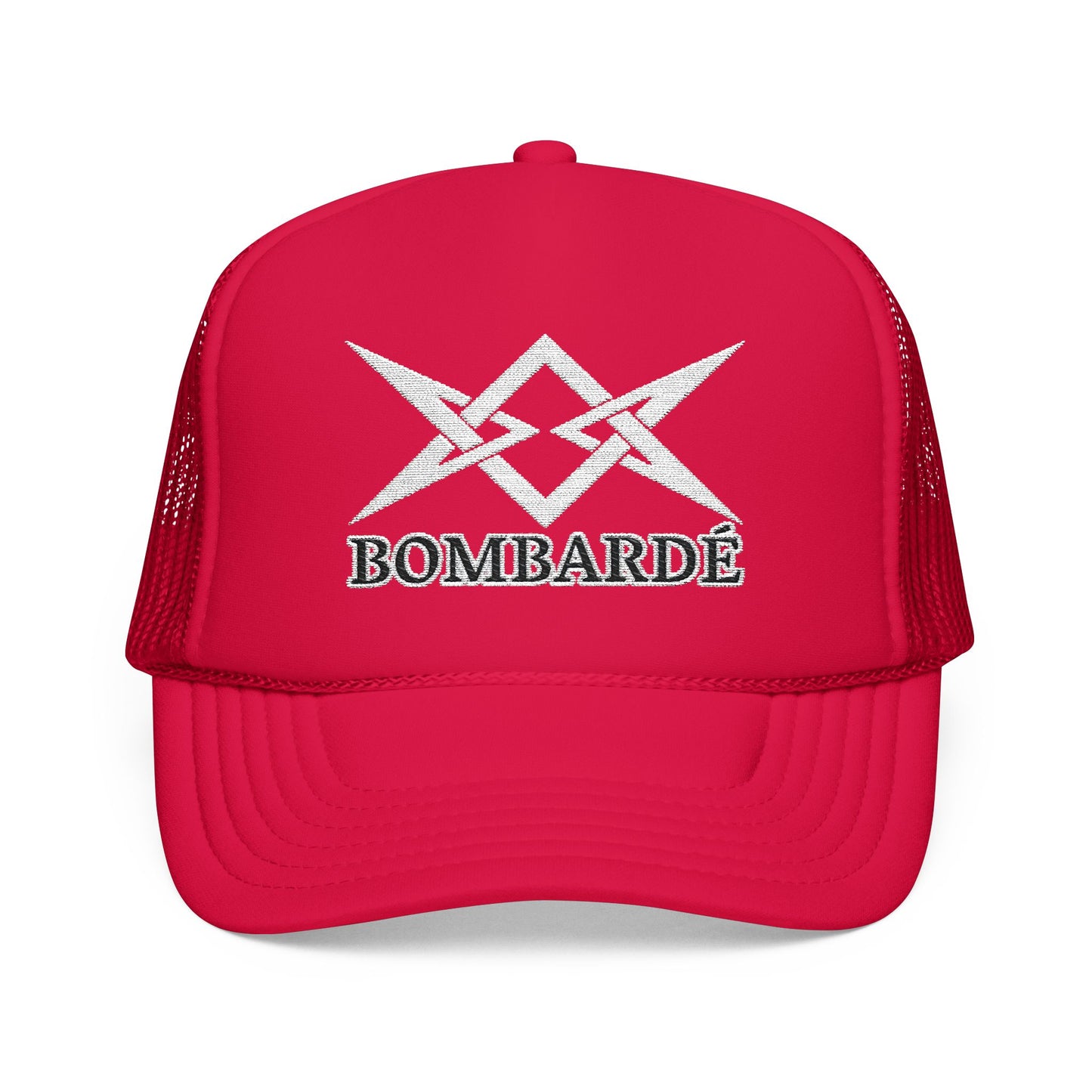 Bombarde Embroidered Trucker Hat — Distressed Rock Logo Foam Cap