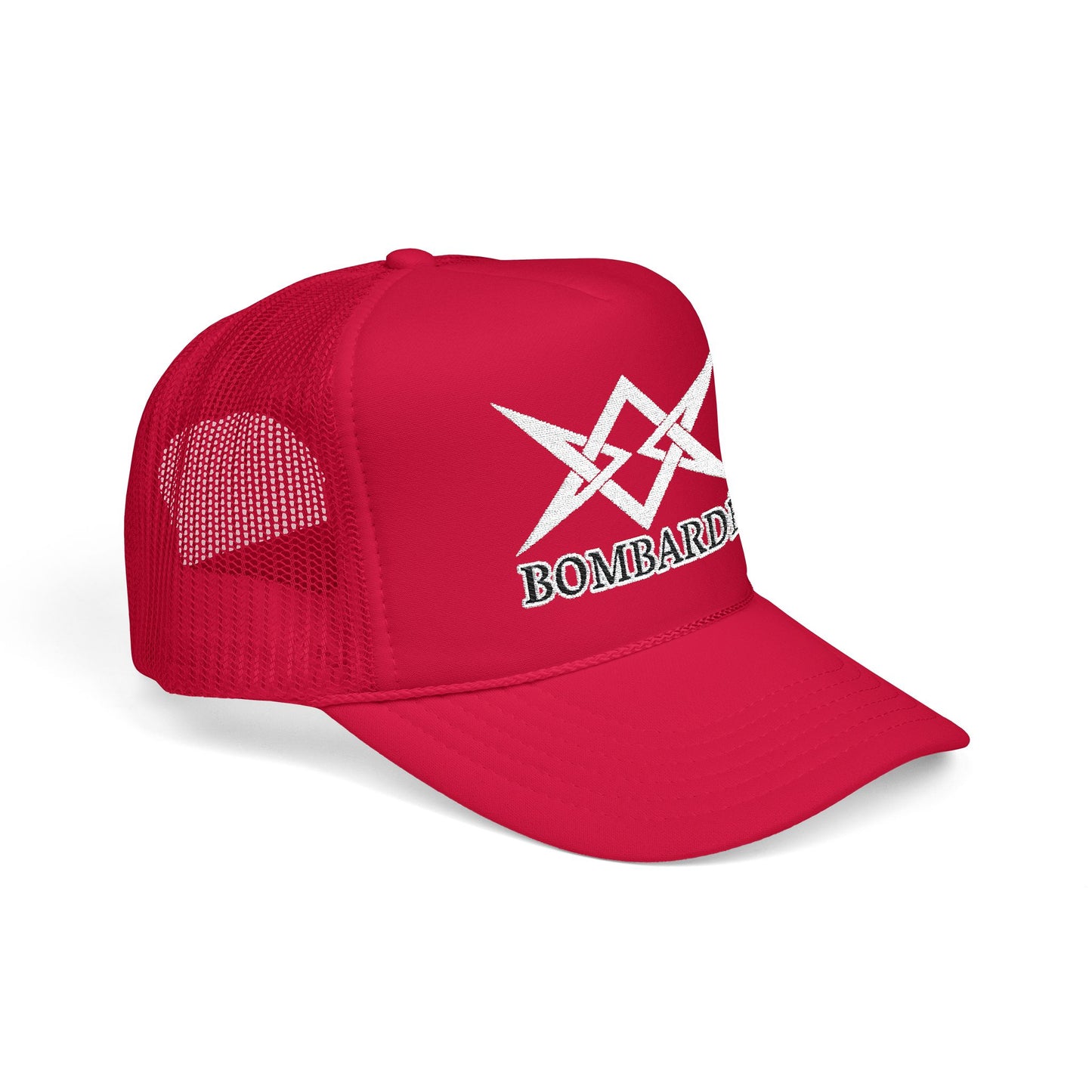 Bombarde Embroidered Trucker Hat — Distressed Rock Logo Foam Cap